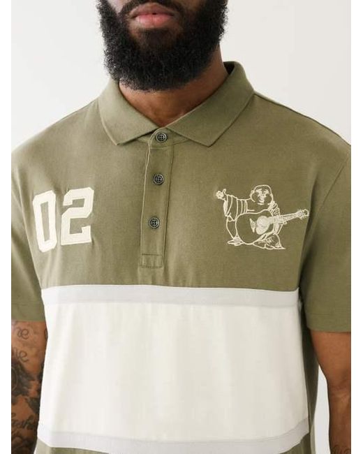 True Religion Green Buddha Logo Paneled Polo Shirt for men