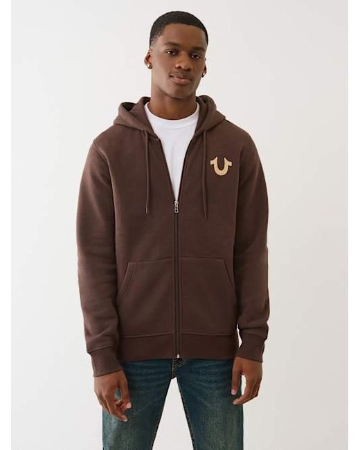 True Religion Brown Buddha Seal Zip Hoodie for men