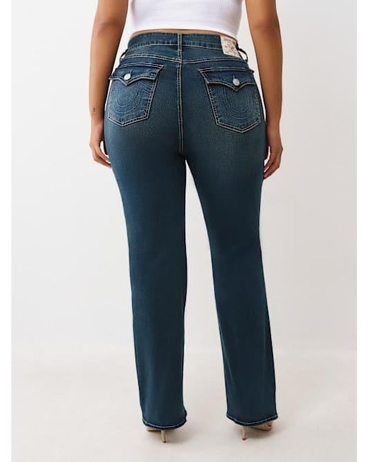 True Religion Blue Plus Billie Mid Rise Flap Straight Jean