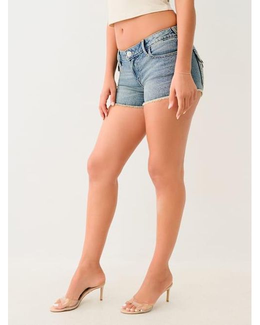 True Religion Blue Joey Low Rise Frayed Hem Short