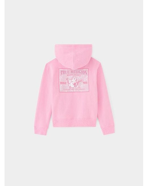 True Religion Pink Girls Glitter World Tour Logo Zip Hoodie