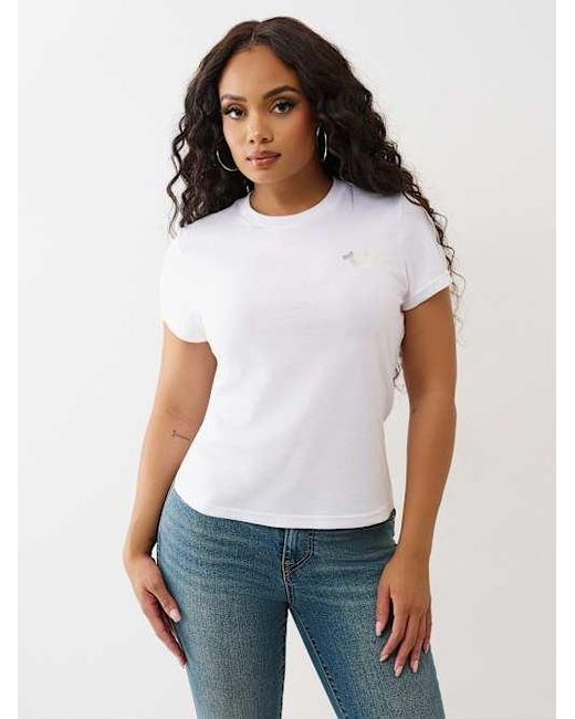 True Religion White Crystal Horseshoe Wing Crew T-shirt