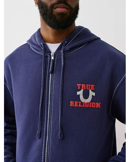 True Religion Blue Big T Metallic World Tour Zip Hoodie