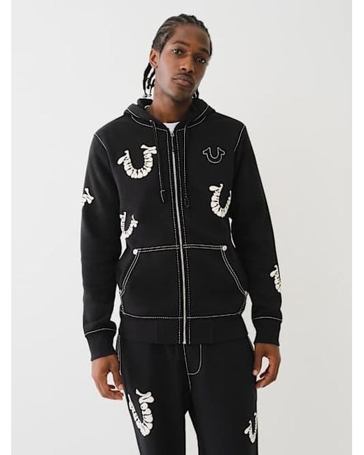 TRUE RELIGION BIG T WARPED PUFF ジップ フーディ 3色 BIG T WARPED PUFF PRINT LOGO ZIP HOODIE | True Religion