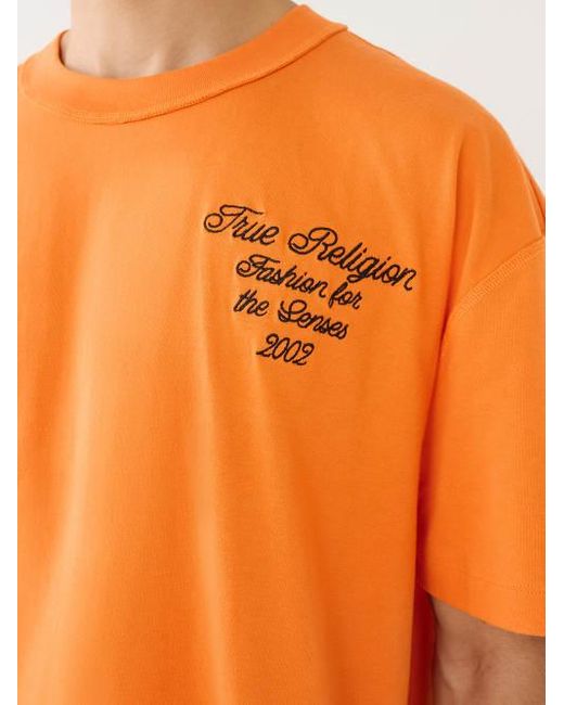True Religion Orange Embroidered Tr Logo Tee for men