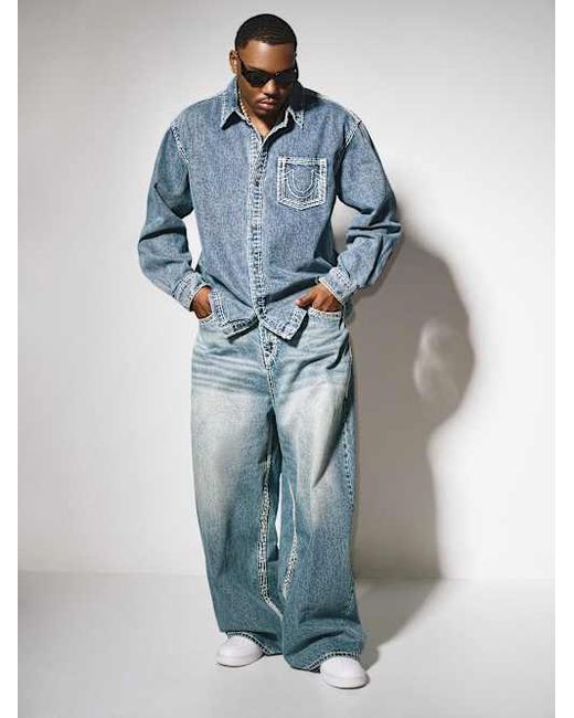 TRUE RELIGION Men's Blue Mikey Super Qt Baggy Af Jean 32