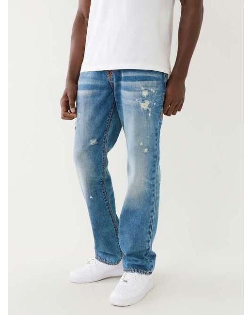 True Religion Blue Ricky Beach Splatter Distressed Straight Jean for men