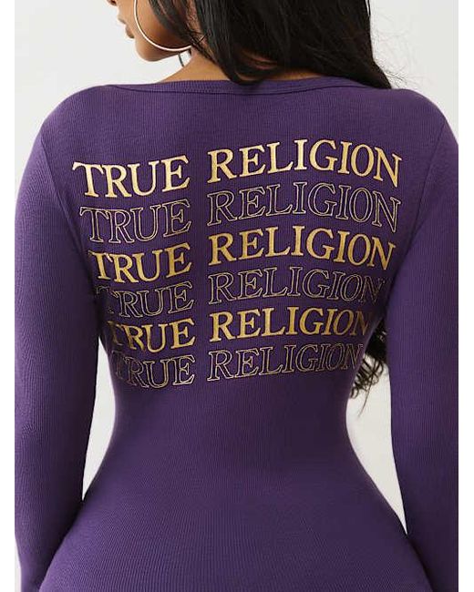 True Religion Purple Ribbed Logo Henley Shirt