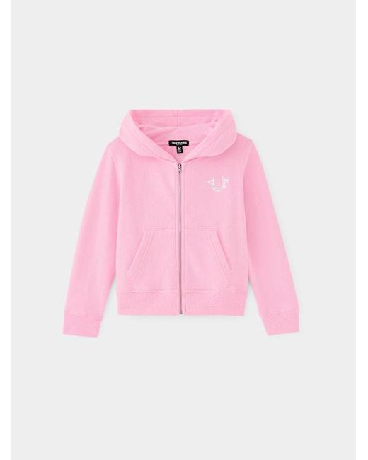 TRUE RELIGION Girls Glitter World Tour Logo Zip Hoodie in Pink | Lyst