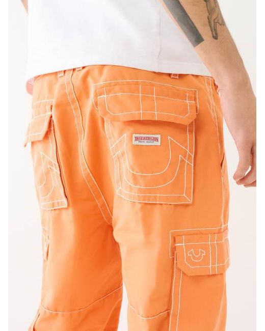 True Religion Orange Big T Drawstring Cargo Pant for men