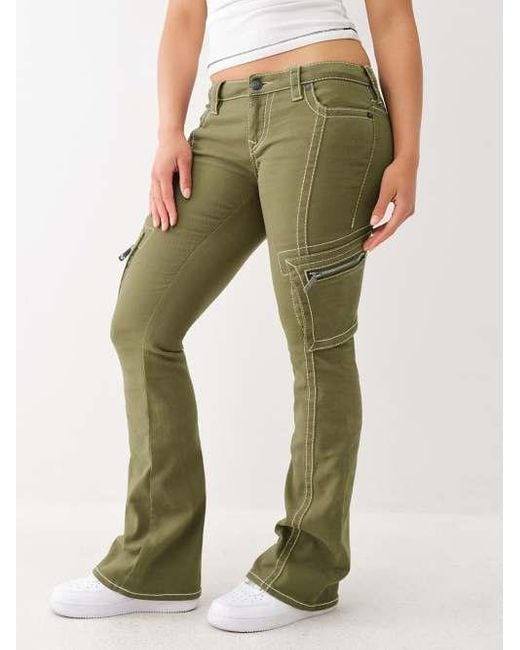 True Religion Green Becca Low Rise Big T Cargo Bootcut Pant