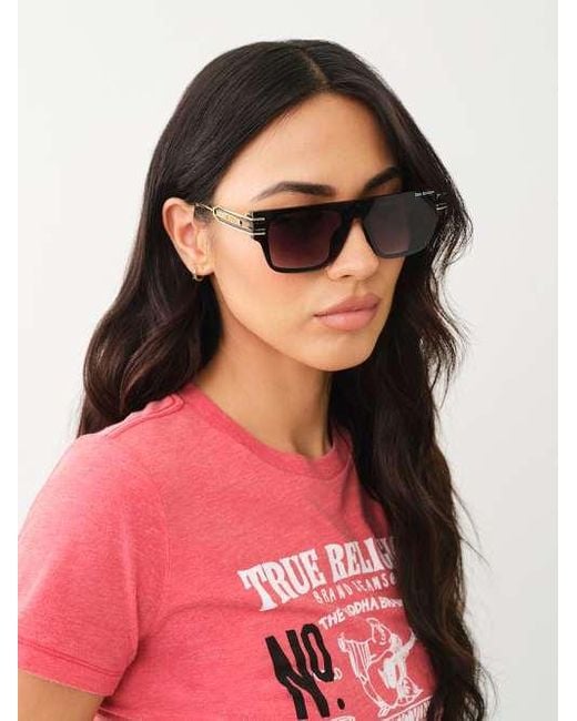 TRUE RELIGION ★【サングラス】FLAT TOP SHIELD SUNGLASSES New Original TRUE RELIGION Shield Sunglasses Black Acetate