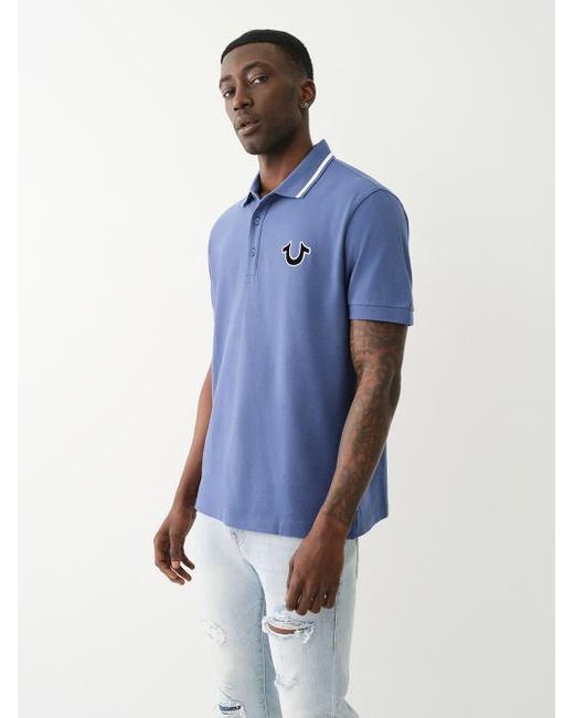 True Religion Blue Flocked Horseshoe Polo Shirt for men