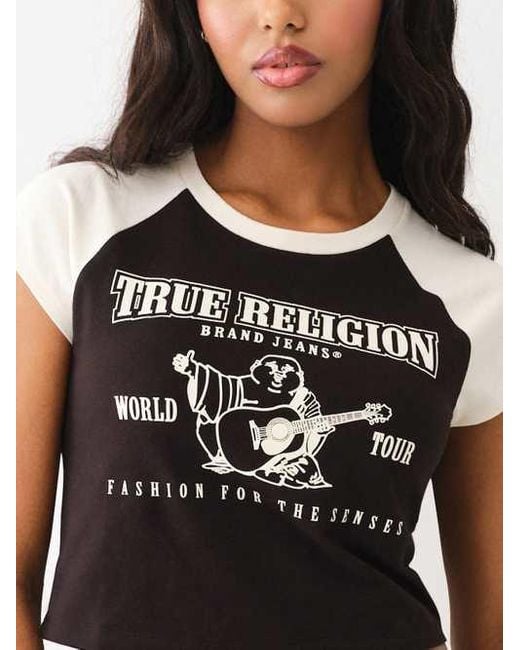 True Religion Red Buddha Logo Ringer Baby Tee