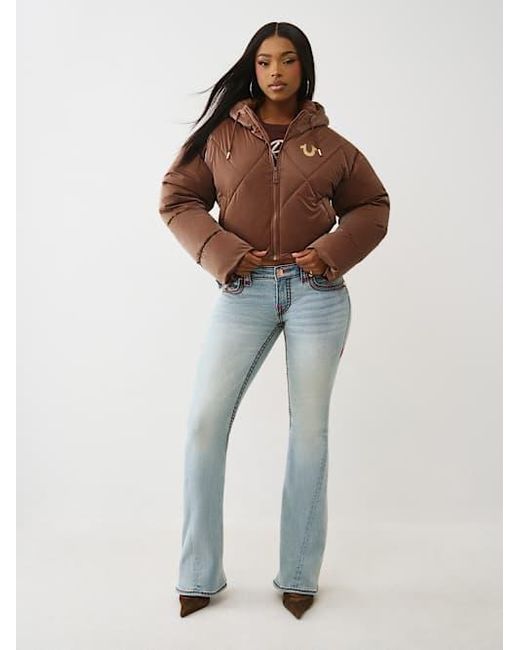 True Religion Brown High-shine Hooded Puffer Jacket