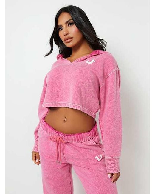 True Religion Pink Vintage Wash V Notch Hoodie