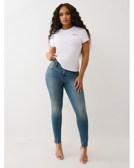True Religion White Crystal Horseshoe Wing Crew T-shirt