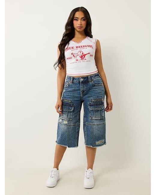 True Religion Blue Bobbi Baggy Cargo Capri Jean