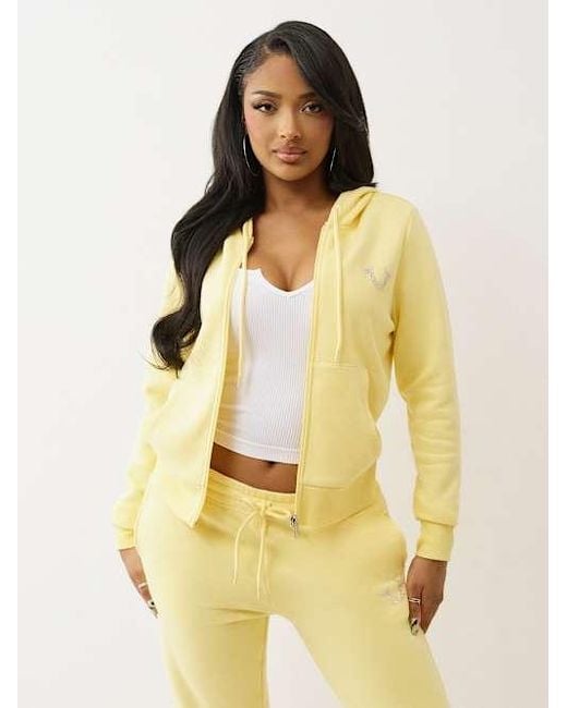 TRUE RELIGION Crystal Global Logo Zip Hoodie in Yellow | Lyst