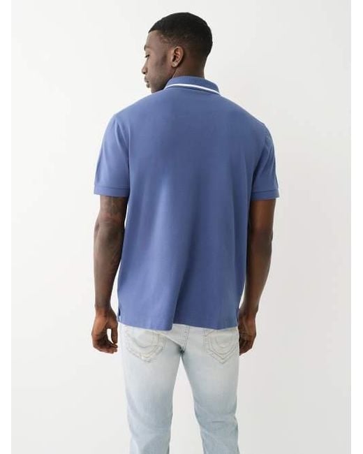 True Religion Blue Flocked Horseshoe Polo Shirt for men