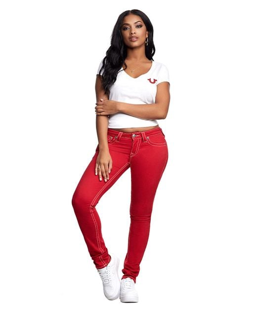True Religion Stella Low Rise Skinny Jean in Red | Lyst