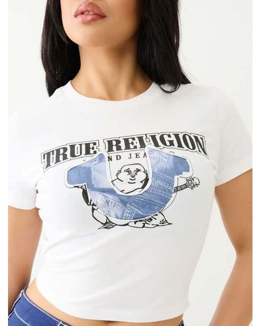 True Religion White Distressed Jean Print Hs Stitched Baby Tee