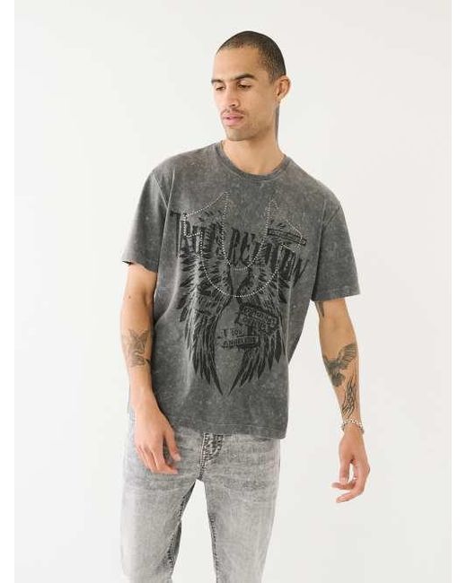 True Religion Gray Studded Horseshoe Vintage Tee for men