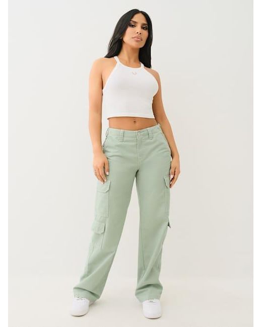 True Religion Green Warped Horseshoe Single Needle Cargo Pant