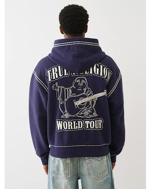 TRUE RELIGION Super Qt Boxy Zip Hoodie in Blue for Men | Lyst