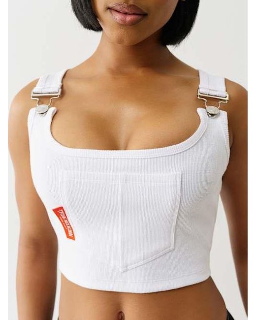 True Religion White Overall Ribbed Tank Top