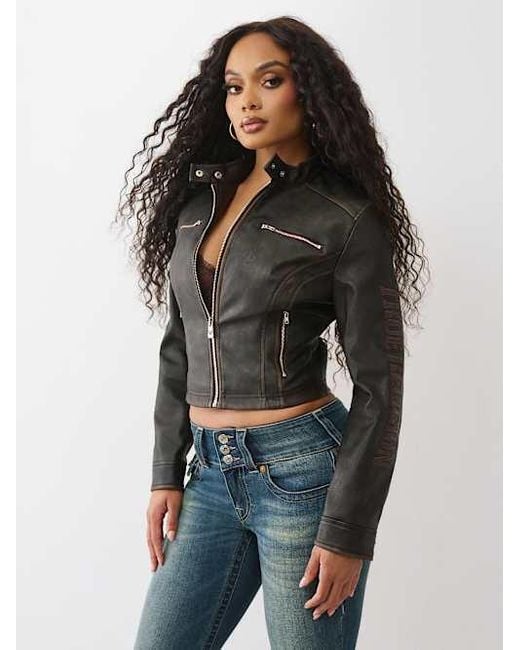 True Religion Black Logo Zip Moto Jacket
