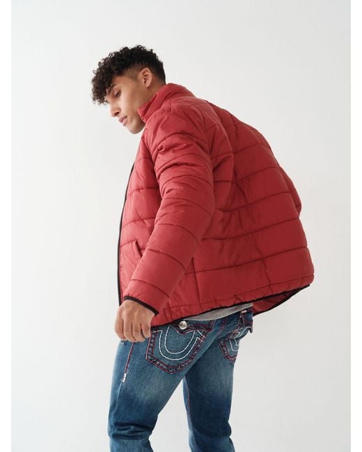True Religion Solid Puffer Jacket in Red for Men Lyst