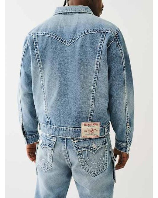TRUE RELIGION Oversized Super T Denim Trucker Jacket in Blue for