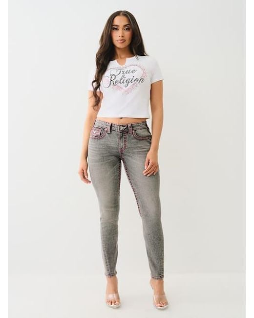 True Religion Gray Jennie Twisted Inseam Big T Curvy Skinny Jean