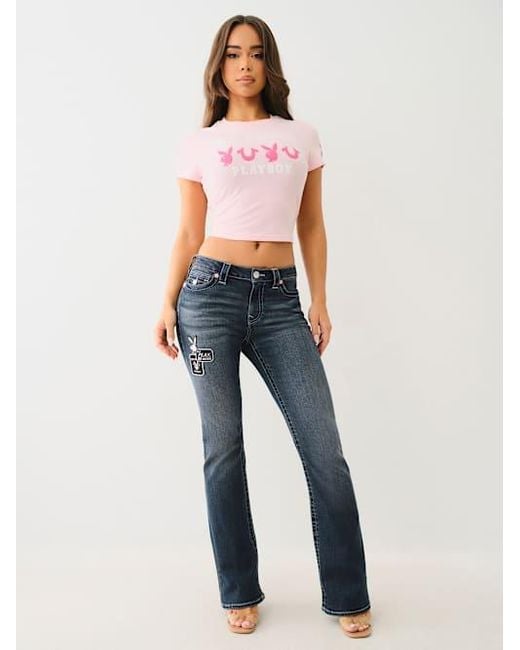True Religion Blue X Playboy Becca Mid Rise Bootcut Jean