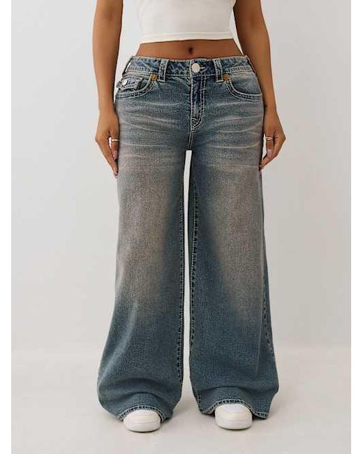 True Religion Blue Jessie Mid Rise Big T Super Baggy Jean