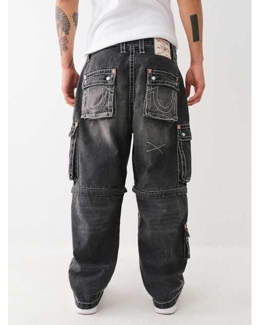 True Religion Gray Convertible Big T Zip Cargo Jean for men