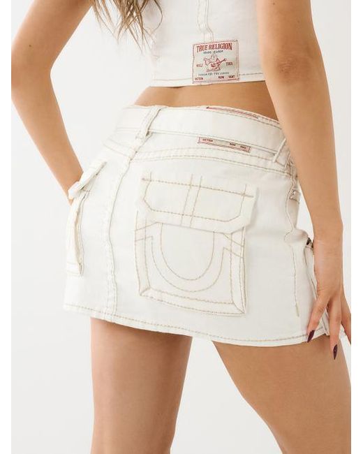 True Religion White Sadie Belted Denim Cargo Mini Skirt