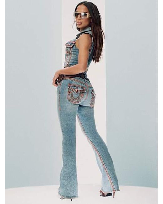 True Religion Blue Joey Low Rise Super Qt Flap Flare Jean