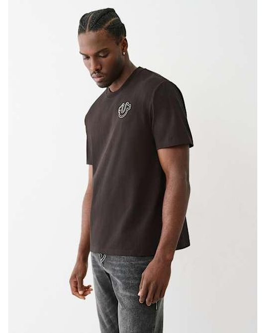 True Religion Black Big T Puff Stitch Heavyweight T-shirt for men