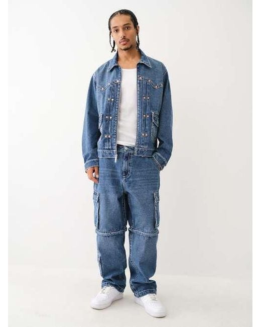 True Religion Blue Convertible Big T Zip Cargo Jean