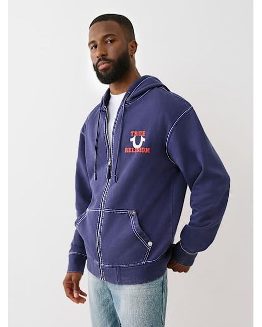 True Religion Blue Big T Metallic World Tour Zip Hoodie