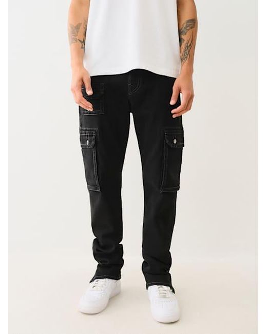 True Religion Black Rocco Stacked Zip Hem Cargo Skinny Jean for men