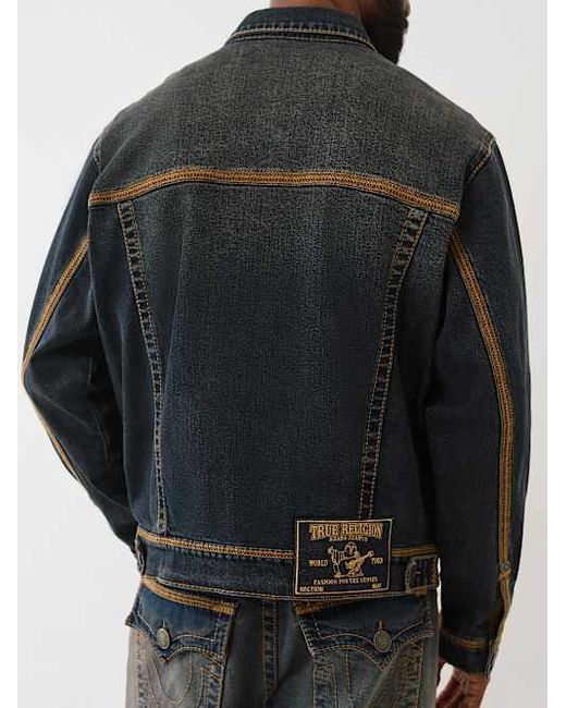 True Religion Black Super T Flatlock Denim Trucker Jacket for men