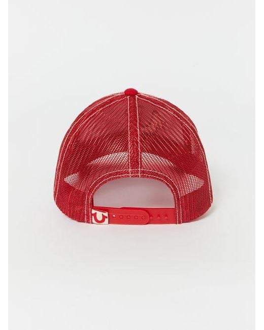 True Religion Red Horseshoe Buddha Trucker Hat