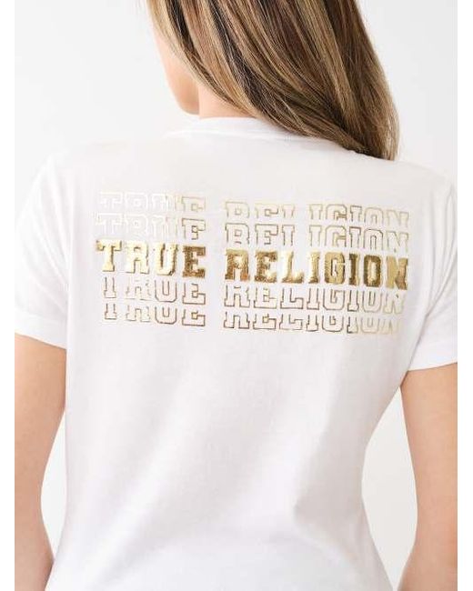 True Religion White Metallic Repeating Logo Tee