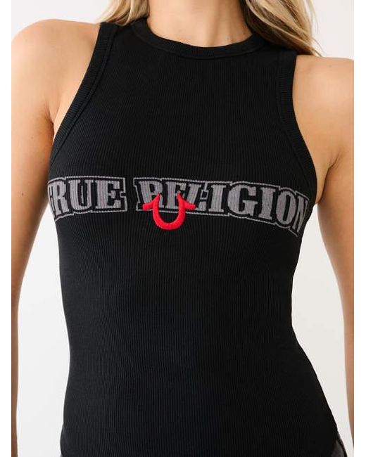 True Religion Black Embroidered Hs Rib Tank Top