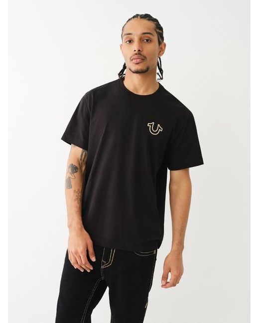 True Religion Black Logo Overseam Puff T T-shirt for men