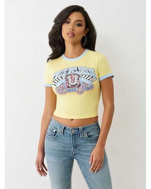 True Religion Crystal Logo Ringer Baby T-shirt in Yellow | Lyst