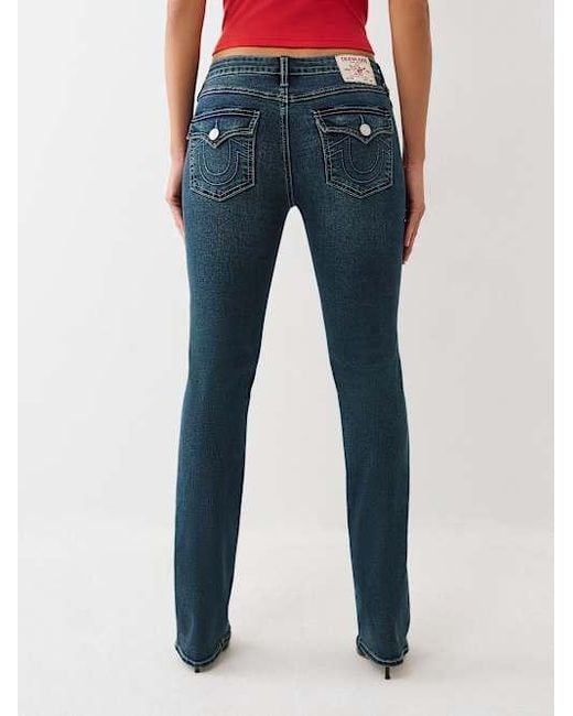 True Religion Blue Billie Mid Rise Flap Straight Jean